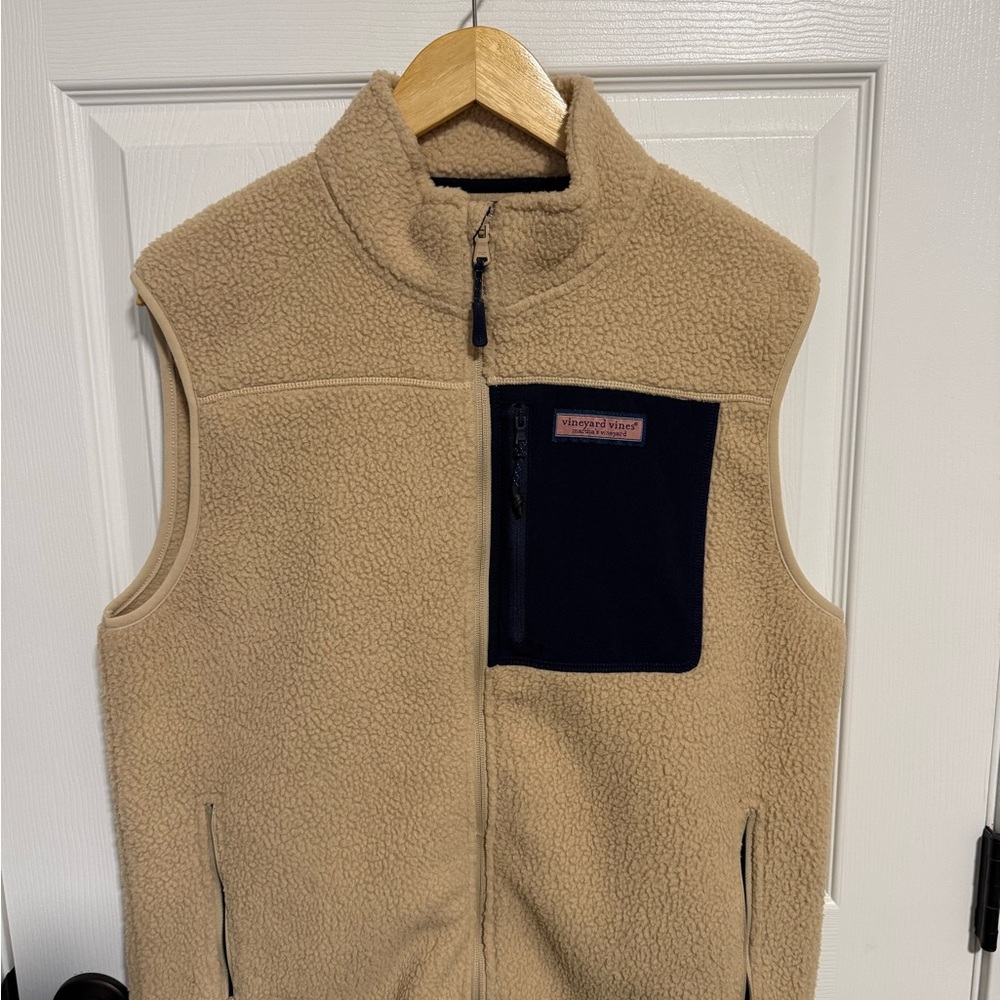 Vineyard Vines Sherpa Beige Fleece Vest